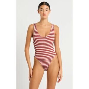 Bond Eye Mara One Piece Swimsuit Red Rooibos Striped  Stretch O/S New